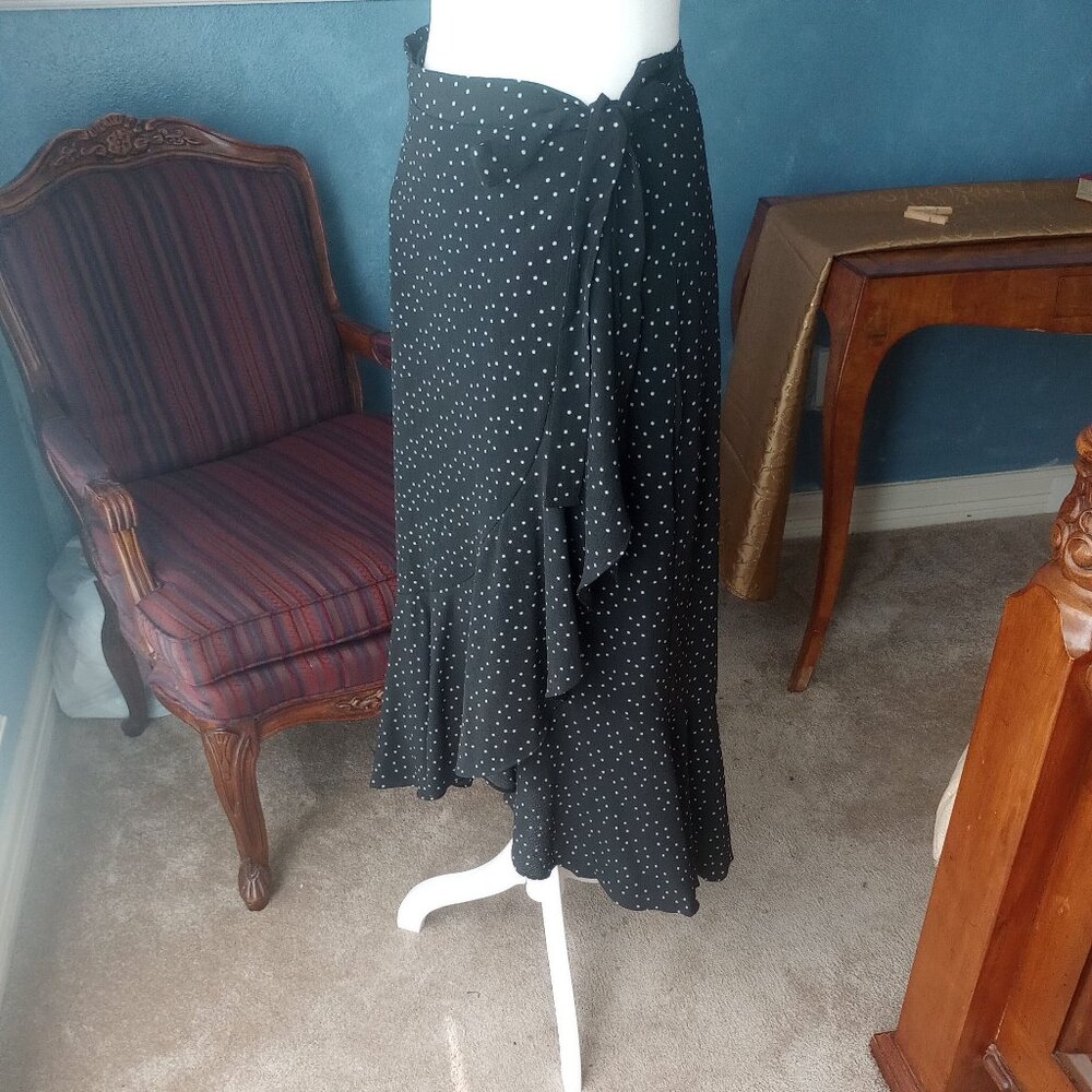 Max Studio Black and White Ruffled Wrap Midi Skirt